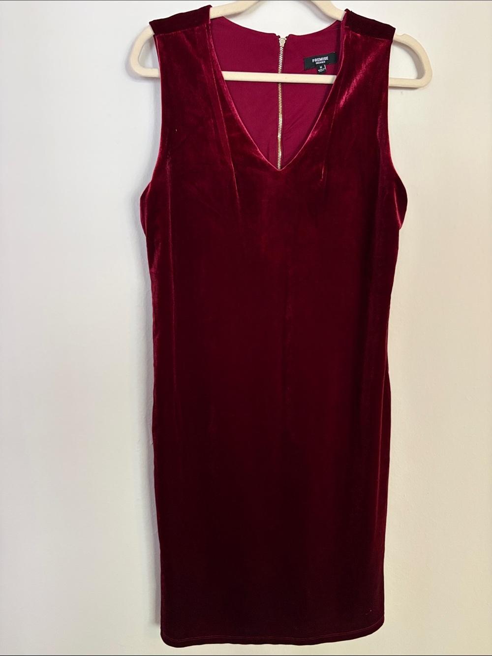 Premise Velvet V-Neck Midi Dress in Wine